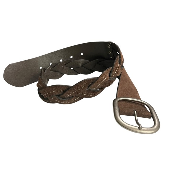 VTG Genuine Leather Braided Belt Brown Stitch Detail Boho Western Style Size S - Picture 6 of 16